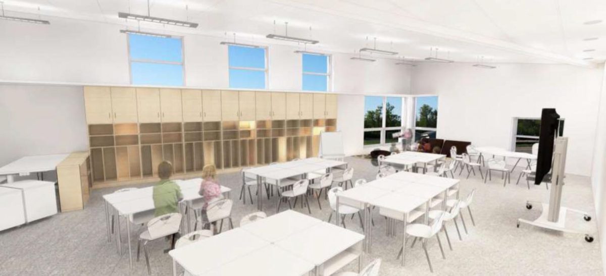 With around 500 students in the building, the new school will have three classrooms for each grade level, as well as one for Pre-K. Rendering provided by the Talawanda School District