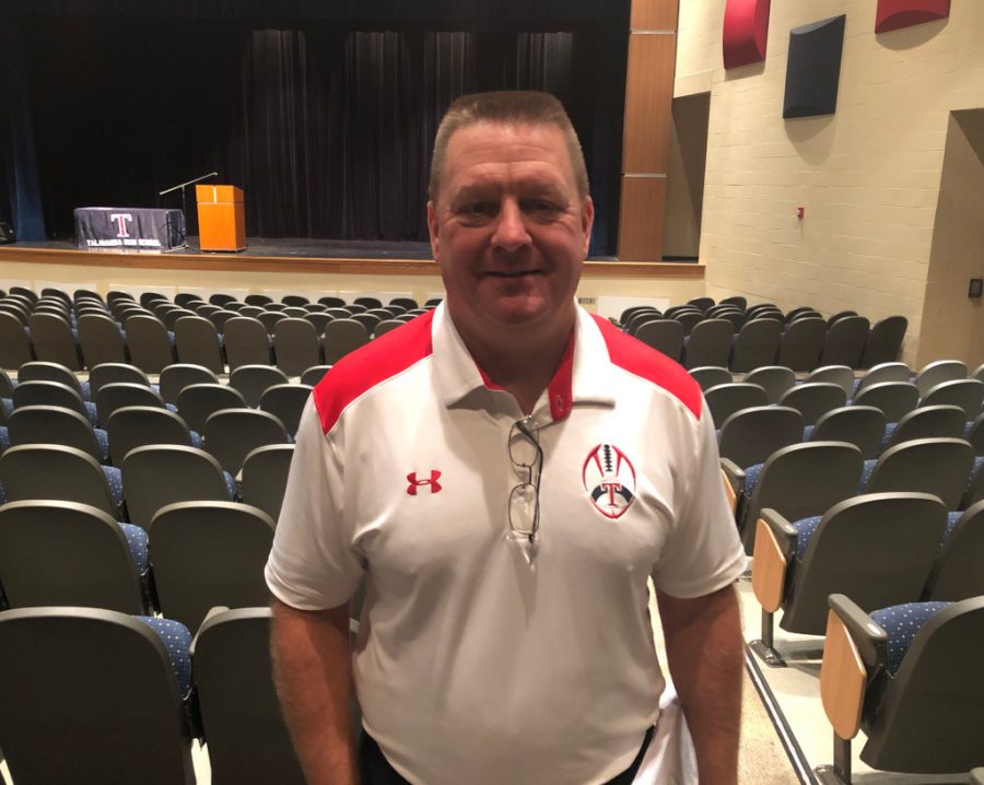 Larry+Cox%2C+Talawanda+High+School%E2%80%99s+new+football+coach%2C+has+high+hopes+for+redemption+after+a+years-long+losing+streak.+Photo+by+Halie+Barger.