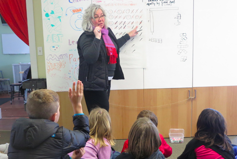 Head of School Nancy Hawthorne teaches an elementary school class at McGuffey Montessori School. <em>Photo courtesy of McGuffey Montessori School</em>