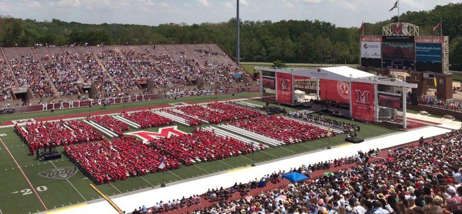 Almost+4%2C500+graduates+gathered+on+the+field+at+Yager+Stadium+as+friends+and+families+sat+in+the+stands+last+Saturday+at+Miami%E2%80%99s+180th+commencement.+Photo+by+Chris+Vinel.