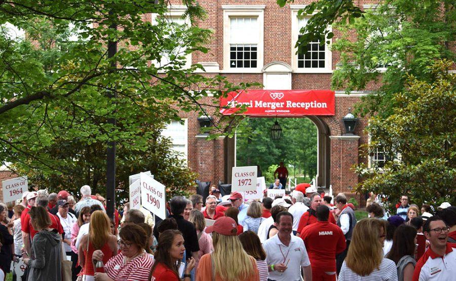 Alumni march in the parade of classes during Alumni Weekend. Photo courtesy of Miami University
