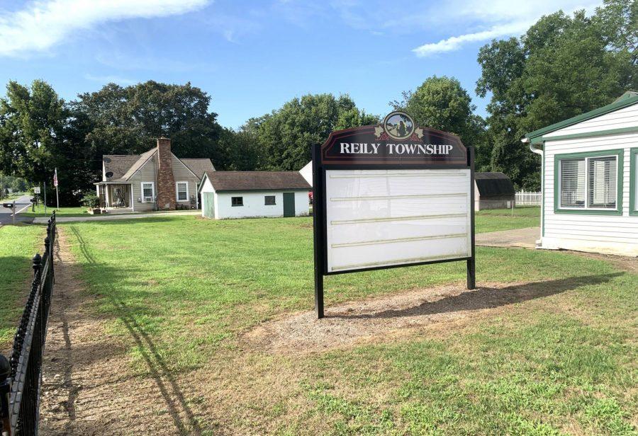 The community signboard next to the local historical museum in Reily, where Trustee Nick Schwab said news of township business is posted for residents to see. On Friday, Aug. 30, the board was blank. Photo by David Wells