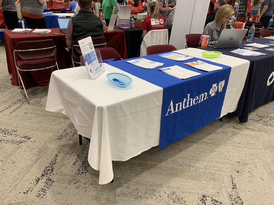 Anthem had a booth at Miami’s Health Fair in Shriver Hall on Wednesday to explain the new plan to anyone interested. Photo by Mallory Hackett