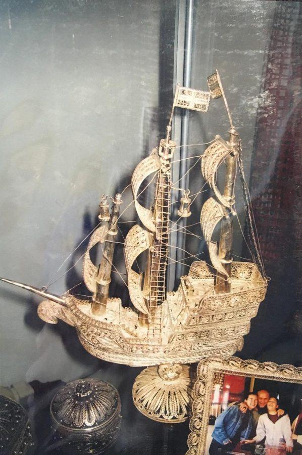 This silver ship, created with traditional filigree techniques was created by Skender Rakovica, now located in the home of a customer in France. This scale of work typically takes months to complete. <em>Photo courtesy of Krenare Rakovica</em>