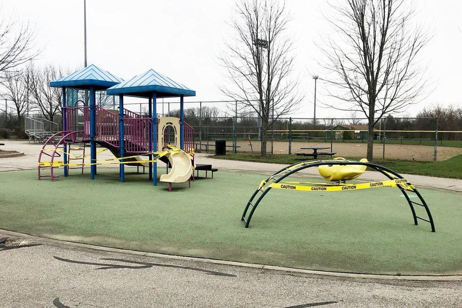  Parks and walking paths remain open as of now, but playground areas such as this one in Oxford Community Park are closed and unused because of concerns over the virus. Photo by Susan Coffin.