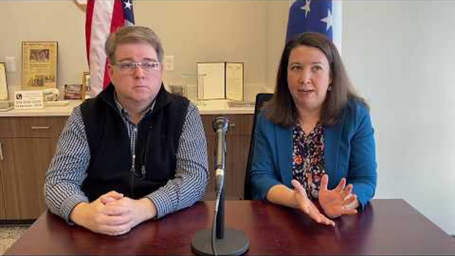 Mayor Mike Smith and Assistant City Manager Jessica Greene during an online video discussing the coronavirus in March. Photo provided by the City of Oxford.