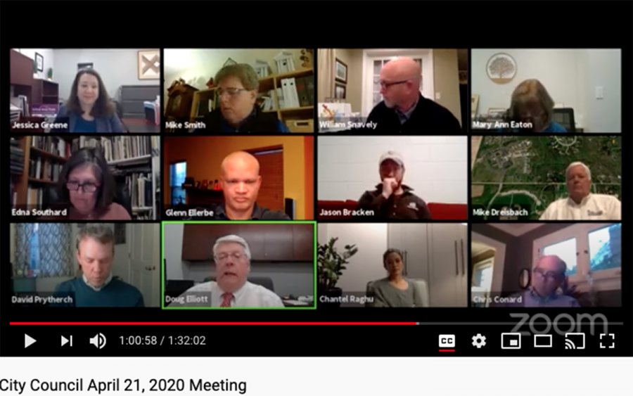 Members+of+Oxford+City+Council+and+the+city+administration+met+virtually+on+April%2C+21.+Top+row%2C+left+to+right%3A+Assistant+City+Manager+Jessica+Greene%2C+Mayor+Mike+Smith%2C+Councilor+William+Snavely%2C+Council+Clerk+Mary+Ann+Eaton.+Middle+row%2C+left+to+right%3A+Councilor+Edna+Southard%2C+Councilor+Glenn+Ellerbe%2C+Councilor+Jason+Bracken%2C+Service+Director+Michael+Dreisbach.+Bottom+Row%2C+left+to+right%3A+Councilor+David+Prytherch%2C+City+Manager+Doug+Elliott%2C+Councilor+Chantel+Raghu%2C+Law+Director+Chris+Conard.