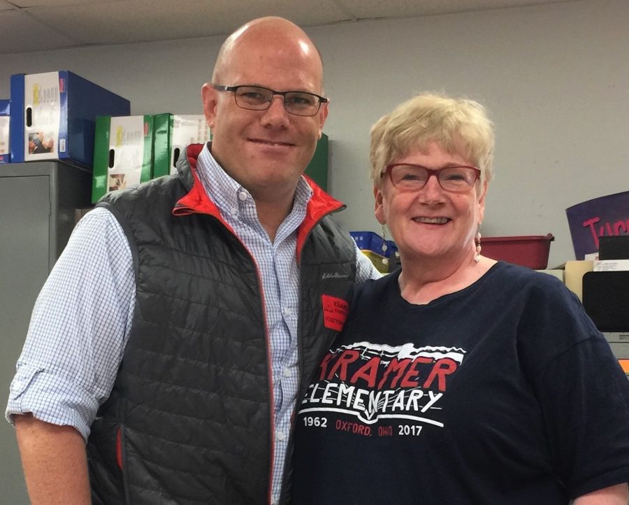 Janelle Rainey retires from Talawanda Schools after more than three decades of teaching children to read. One of her former students, John Roach, wished her well. Photo provided by Janelle Rainey 