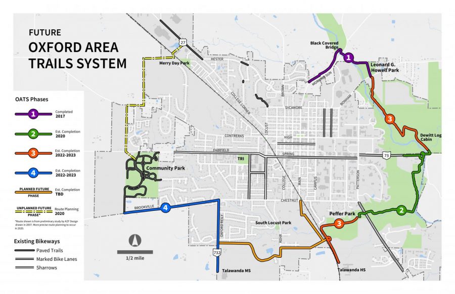A map of the Oxford Area Trail System show what is completed and what is not. <em>Photo provided by Jessica Greene</em>