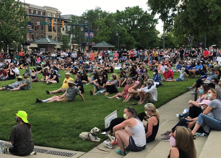 Hundreds of members of the Oxford community gather in Uptown Park on June 8 for a community vigil against racial injustice and police violence. Photo by Susan Coffin