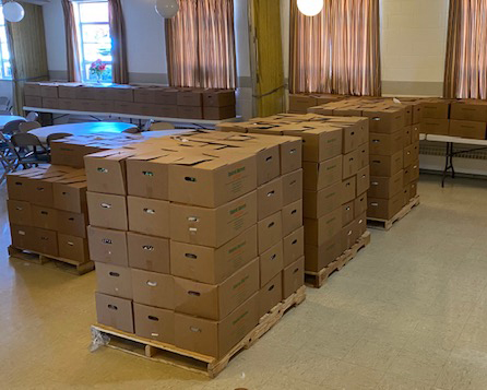 Food for the BackPack program at the program warehouse before distribution to local students