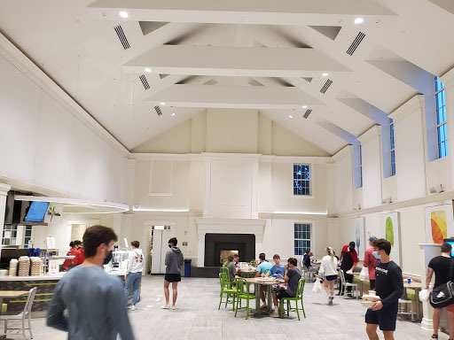 Garden Commons dining hall set up for social distancing 