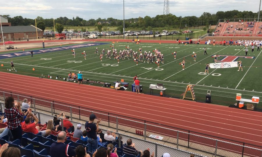 At Talawanda’s Aug. 28 home opener against Dayton Carroll, football players and cheerleaders were allowed on the field but only a few fans were allowed in the stands.