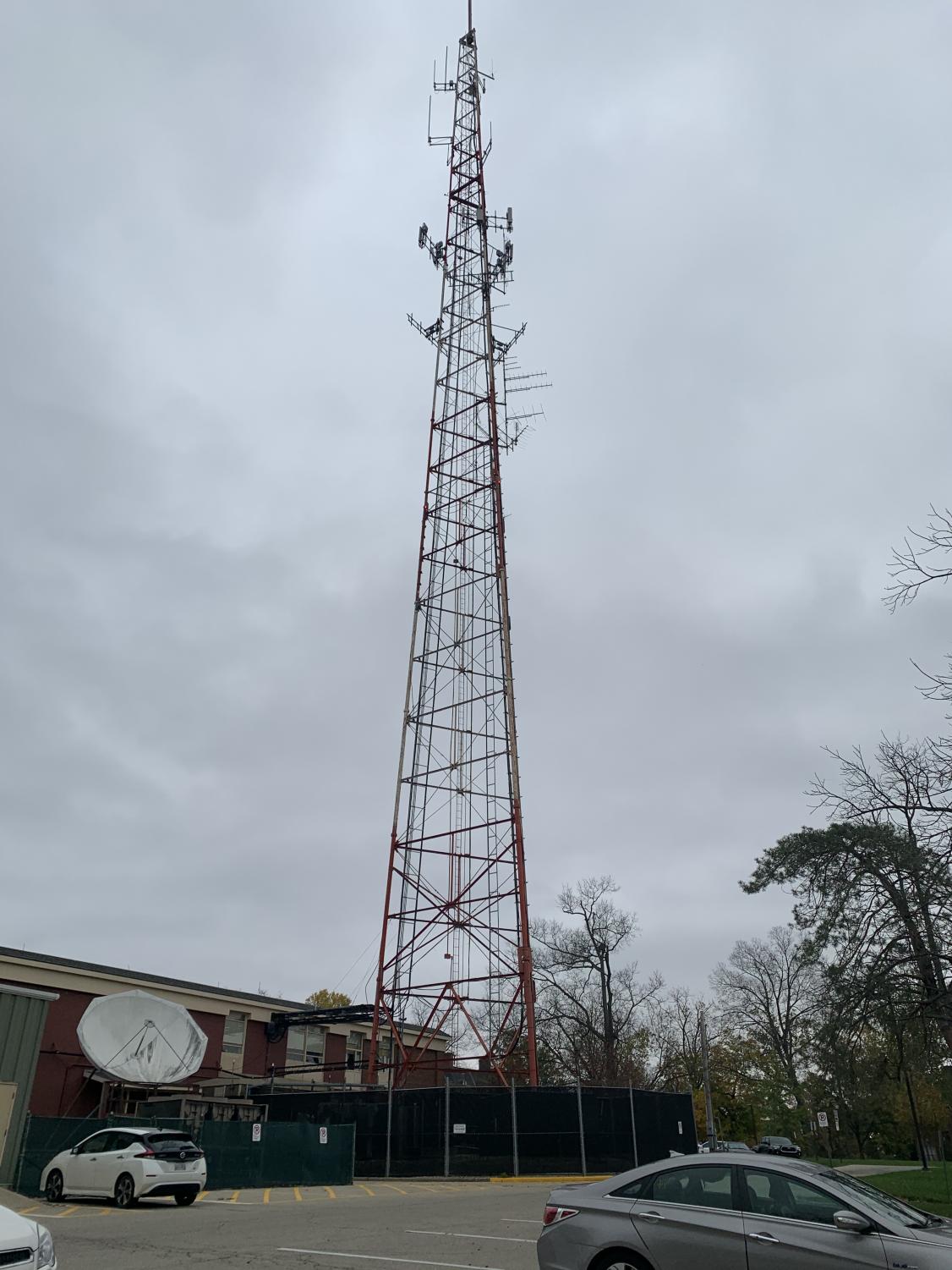 Miami's Williams Hall radio tower, set to be demolished in December. The tower is 342 feet from the ground to the tip of the antenna on top.