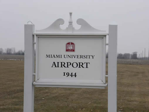 The Miami University Airport is on Fairfield Road, about two miles west of Oxford. 