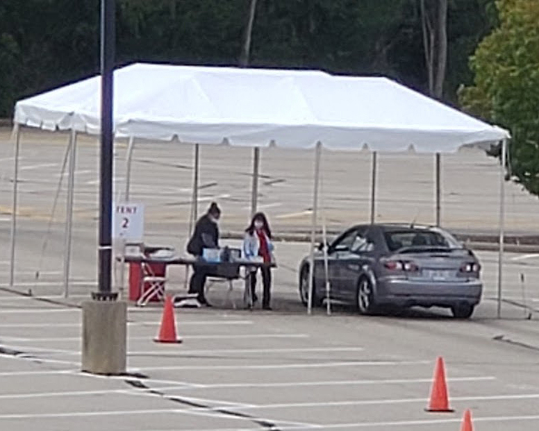 As shown in this photo from last fall, students living in dorms will be able to receive drive-thru testing in the Millett Hall parking lot during check-in next week. 