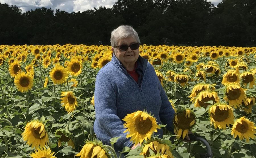 Ann Handforth McLellan in a field of sunflowers near Yellow Springs, Ohio.
