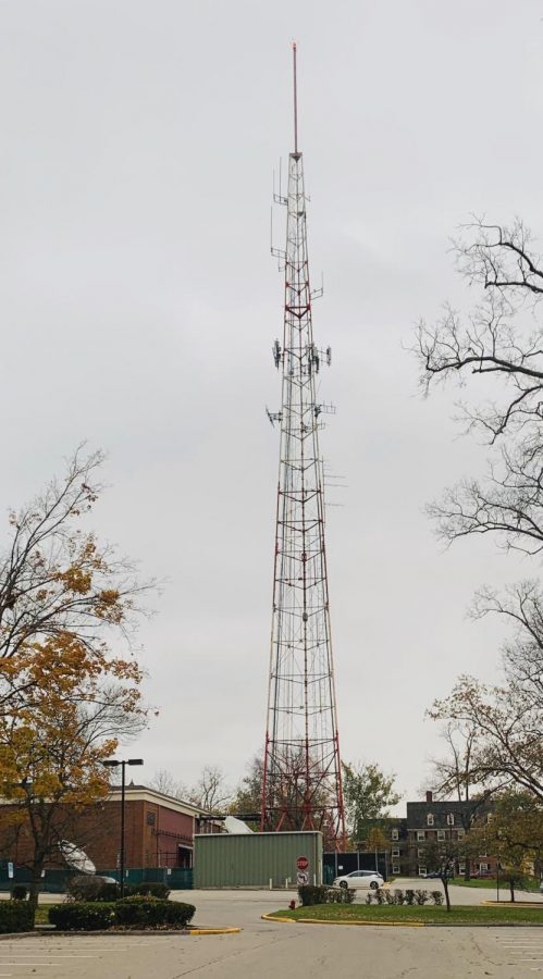 The Williams Hall Transmission Tower, a local landmark for 60 years, was 342 feet high, including the antenna on top. It was the first Miami University structure visitors could spot as they approached the campus from the south. 