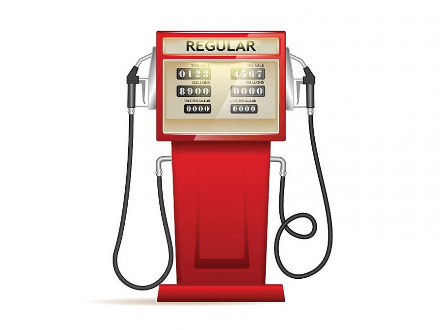Red+petrol+station+with+hoses+and+boards+in+USA
