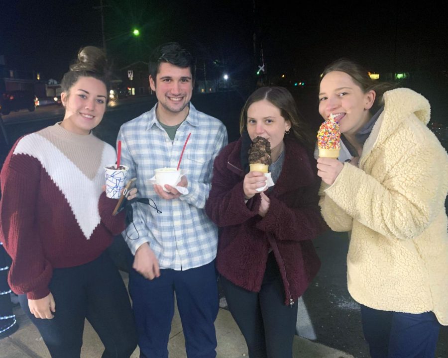 Housemates Rachel Milenius, Ryan McLain, Madison Theodore and Emma Bach this week on one of their regular forays to Spring Street Treats.