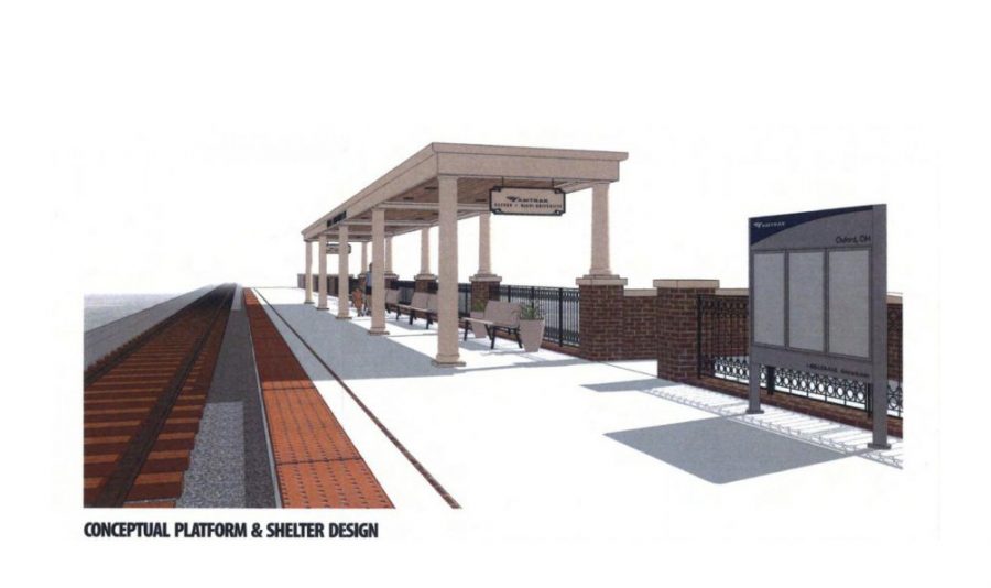 An artist’s rendition from 2019 about what an Amtrak platform on Chestnut Street in Oxford might look like. 