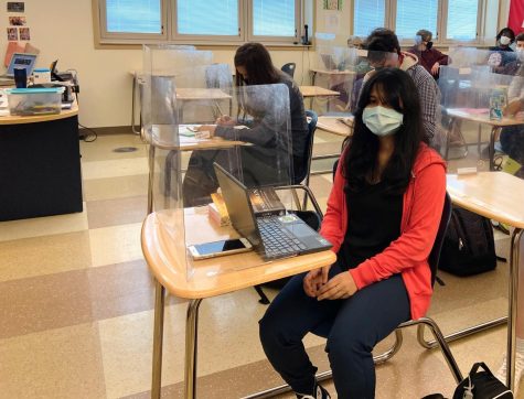 Students in this Talawanda High School AP World History class are all masked and shielded against the spread of COVID-19. They are all just normal parts of school life these days.