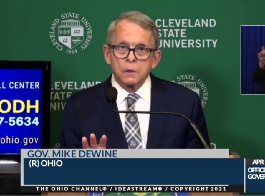 Ohio Gov. Mike DeWine announces some modifications in state quarantine rules at his Wednesday press conference. 