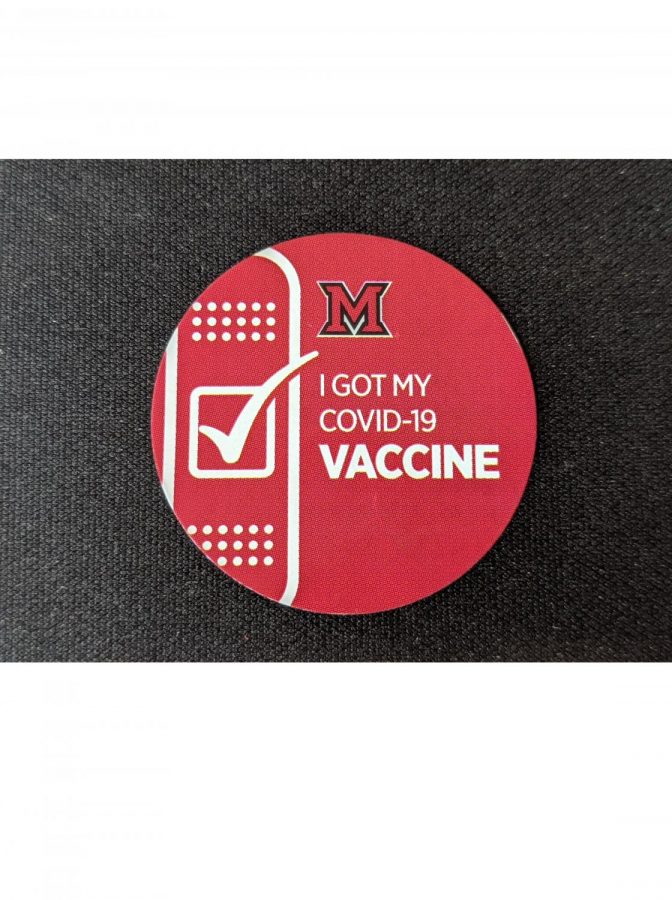 Miami sticker received after getting COVID-19 vaccine at Miami’s Shriver Center.