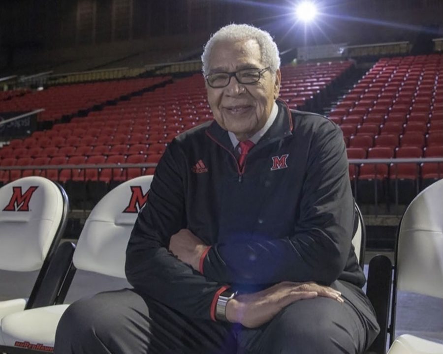 Former Miami Basketball great Wayne Embry in the stands of Millett Hall.