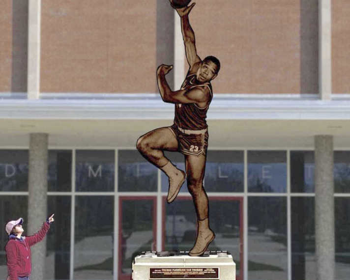 An artist’s rendering of the Wayne Embry statue that will be placed in front of Millett Hall.