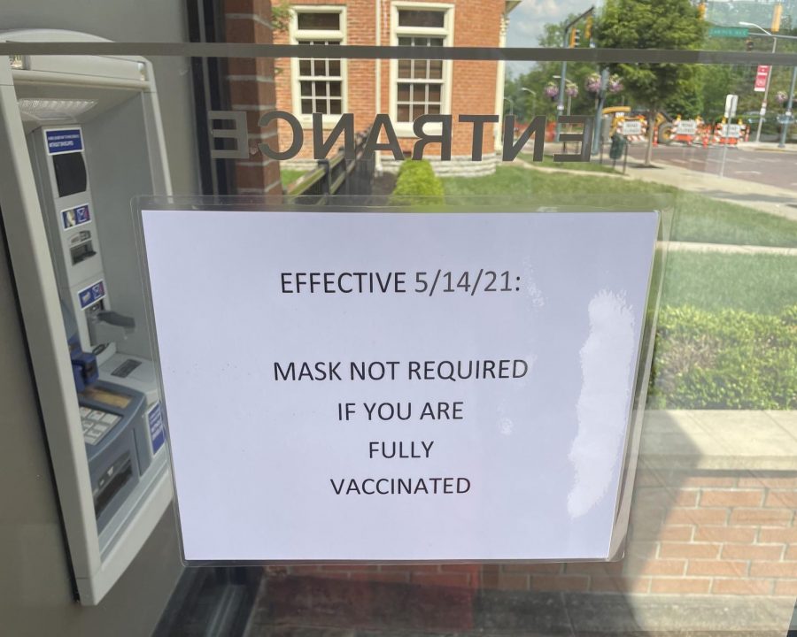 This sign on the door at Dubois Book Store, 118 E. High St., on Thursday, shows that some businesses still want unvaccinated people to mask up -- at least for now. 