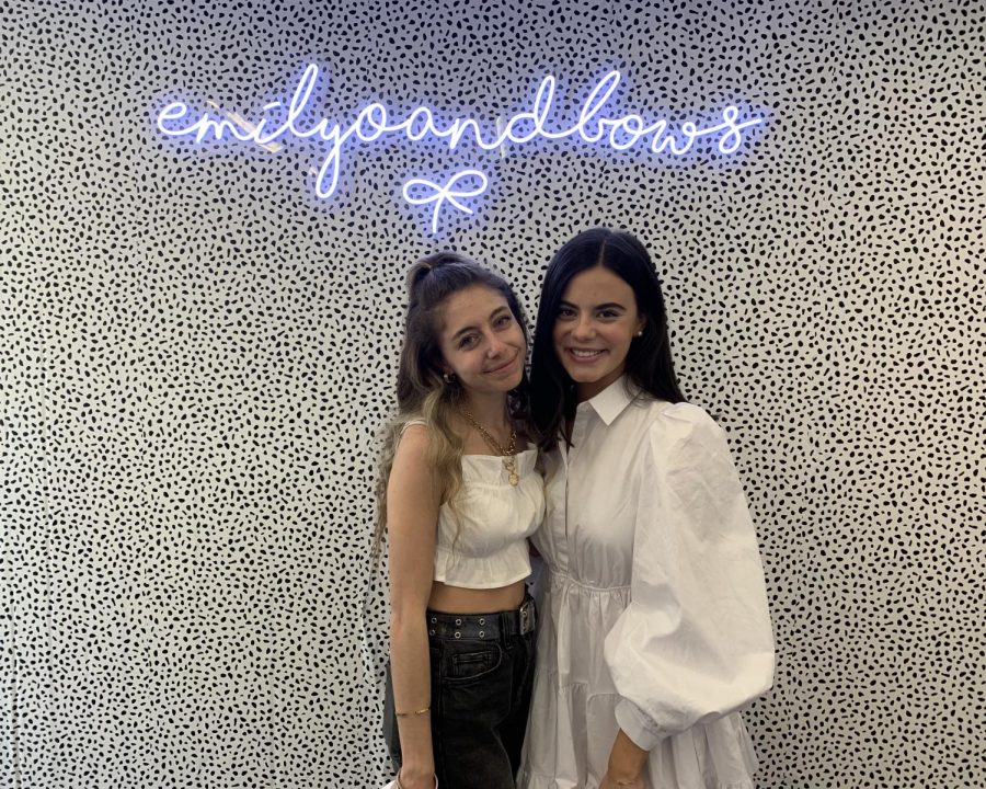 Sophia Blasi (left) and Emily Coyne (right) transformed the old Follett bookstore into a charming pop-up shop on Friday, May 7, featuring products from Coynes brand Emily O and Bows and Blasi’s brand Urban Luxe.