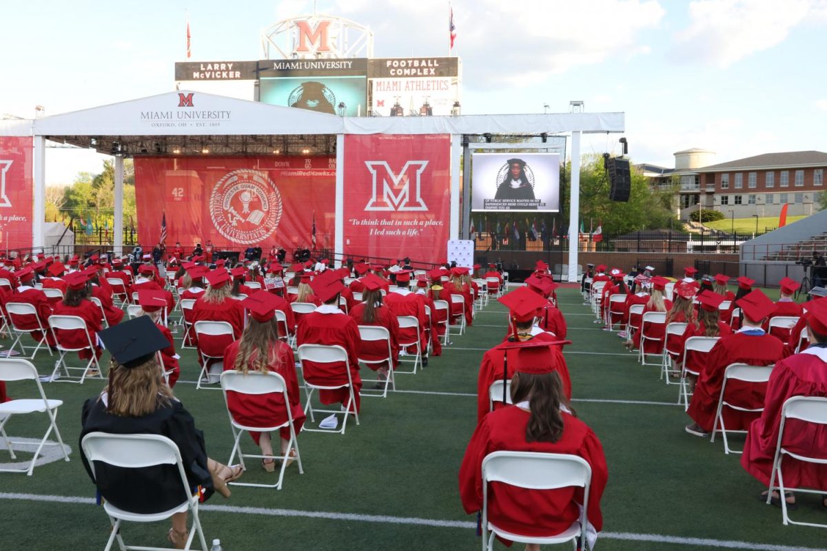 Miami+will+have+eight+in-person+commencement+ceremonies+at+Yager+Stadium+this+weekend.+The+first+ceremony+to+honor+2020+graduates+was+held+Thursday+night.+