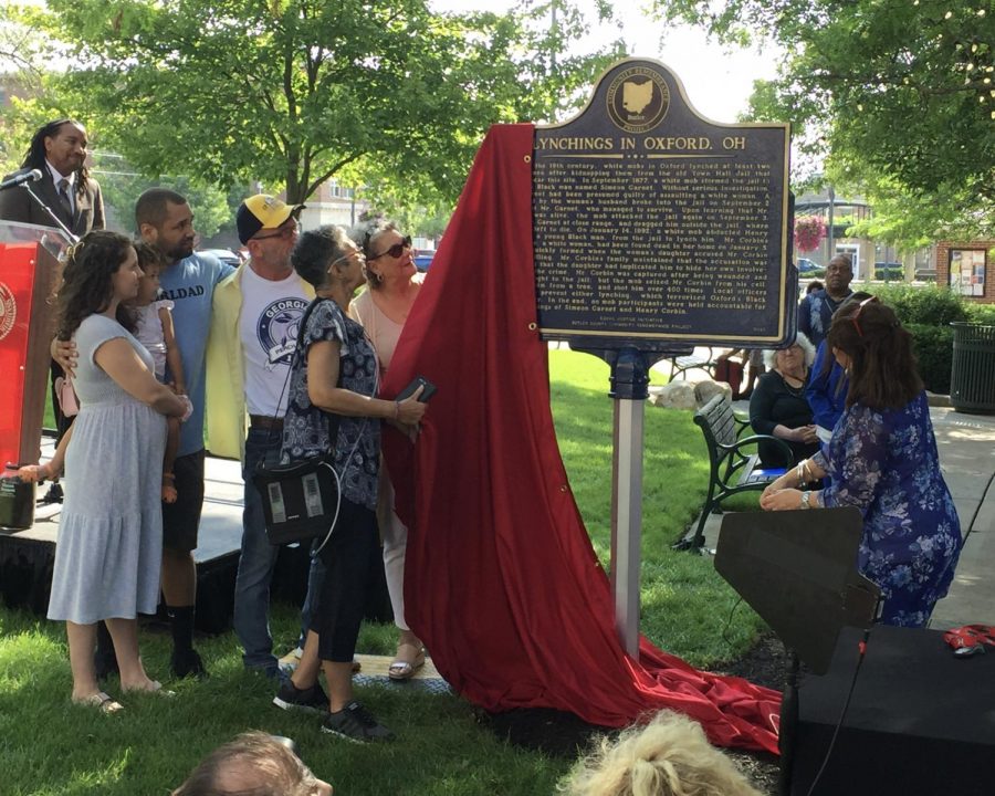 Descendants of two men lynched in Oxford in the 1800s help unveil a Reconciliation Marker, describing the murdered men’s stories, Monday, as part of the National Civil Rights Conference.