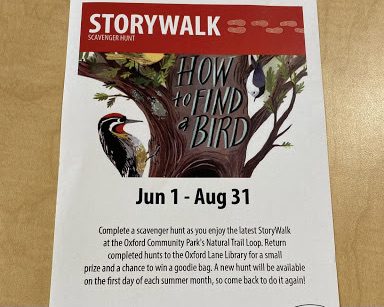 Successfully completing the Oxford Lane Library’s StoryWalk scavenger hunt can earn children prizes. 