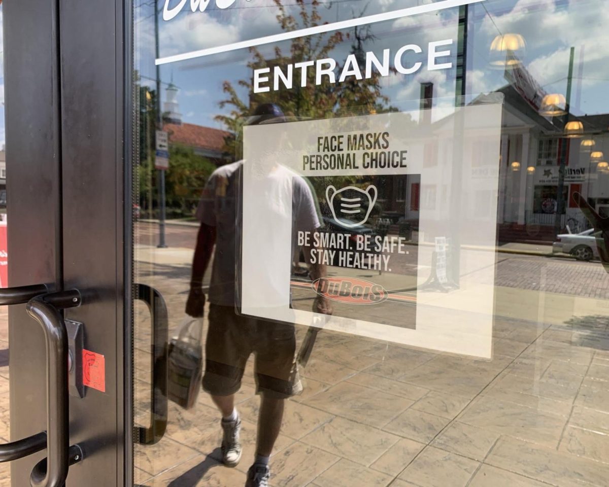 Signs+such+as+this+one+on+the+door+of+Dubois+Book+Store%2C+118+E.+High+St.%2C+indicate+that+customers+have+a+choice+about+wearing+masks+inside.+An+emergency+ordinance+will+be+considered+at+a+special+Oxford+City+Council+meeting+on+Monday+that+would+make+masks+mandatory.+