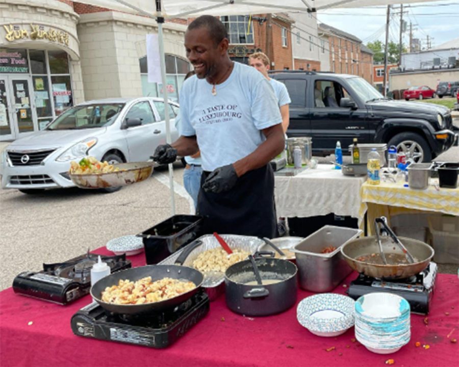 Oxford Farmers Market Chef Steve Townsend cooks up the kniddelen to serve to guests at the farmers market. 