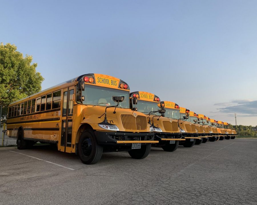 Talawanda’s 32 school buses are now parked on a leased lot at the Chestnut Street site of the old Talawanda High School, which is soon to be redeveloped into a public transportation hub.