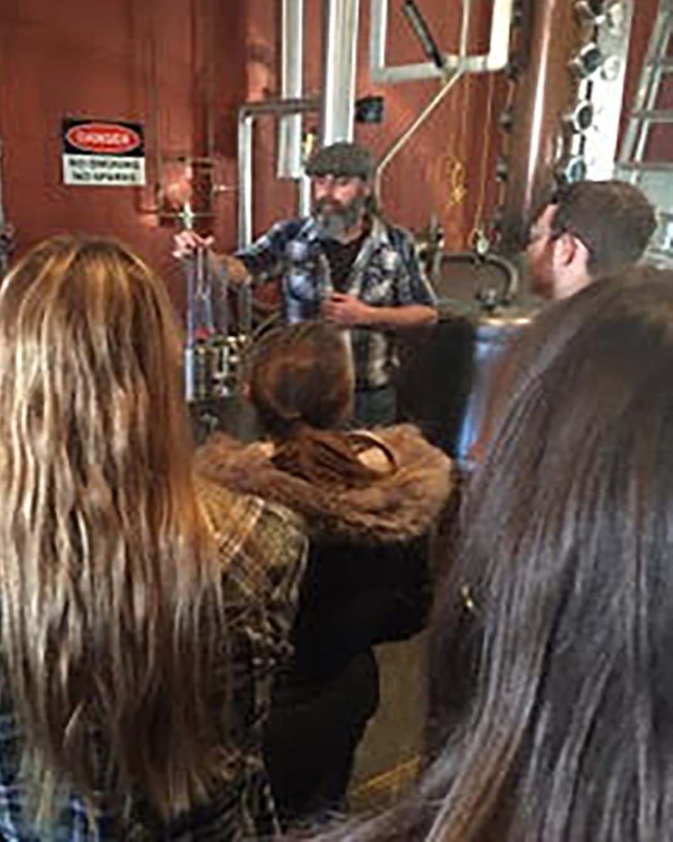 Crowder and his students studied the complexities of making bourbon during a four-day distiller’s workshop at “Moonshine University,” in Louisville, Kentucky.