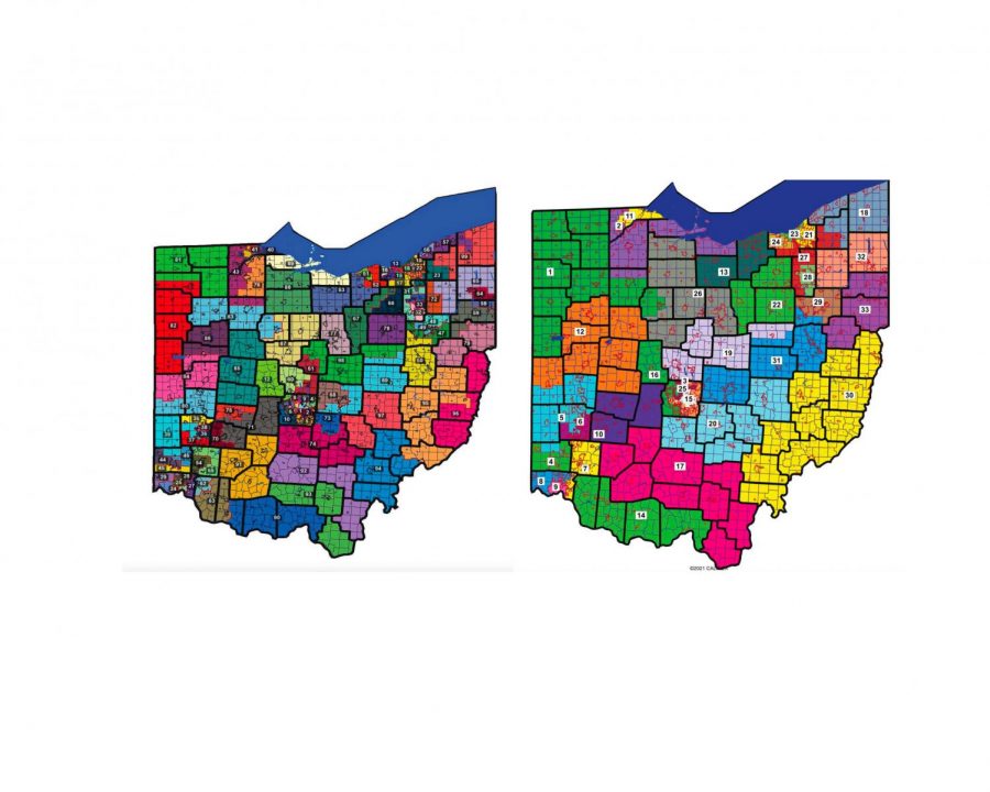 Maps of the Ohio House (left) and Ohio Senate (right) districts passed  Sept. 16 by the Ohio Redistricting Commission.