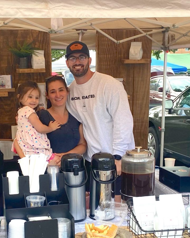 Alex and Madalyn Ketron, with daughter Lena, sell their Aulie’s Coffee at the Oxford Farmers Market every Saturday. 