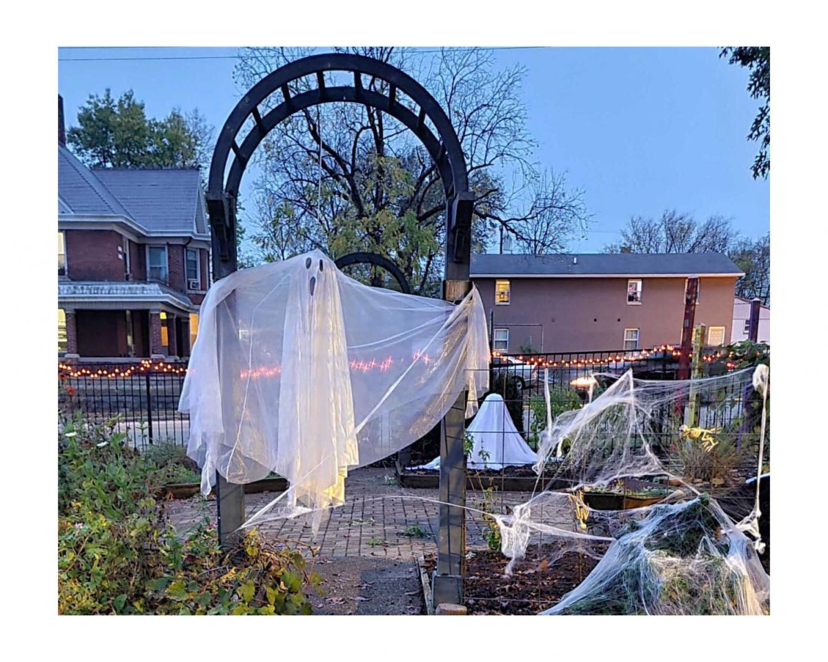 Ghosts fly through the shrubbery at the Oxford Community Arts Center’s Haunted Garden this week.