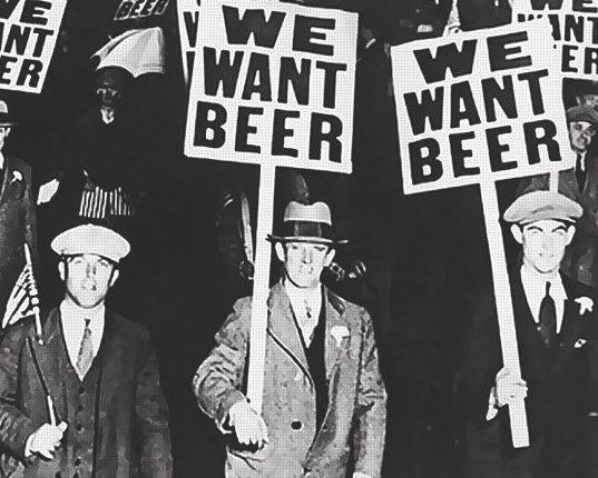 A vintage photo of a protest against prohibition adorns the menu at the Pickle and Pig. 
