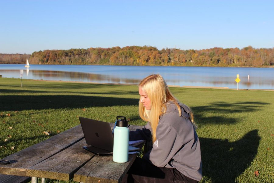 Many Miami students never discover the beauty of nearby Hueston Woods. Those who do, such as senior nursing student Abby Brown, find a tranquil place to study or relax with nature.