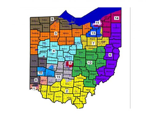 This map, drawn by the Ohio Redistricting Commission, shows the new boundaries of Ohio’s 15 congressional districts in the bill signed by the governor Nov. 14. 