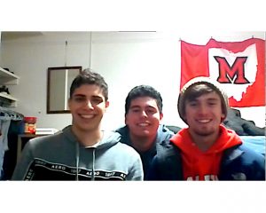The Miami U Shower Boys (left to right -- Tal Rub, Dean Angles and Collin Apicella) in pre-shower street clothes.