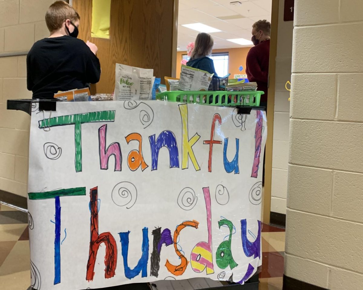 The Thankful Thursday cart makes a classroom delivery one recent Thursday at Bogan Elementary School.
