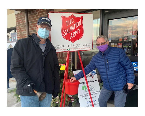 Oxford Kiwanis members Dave Jennings and Dave Belka take a turn ringing Salvation Army holiday bells at the Oxford Kroger. 