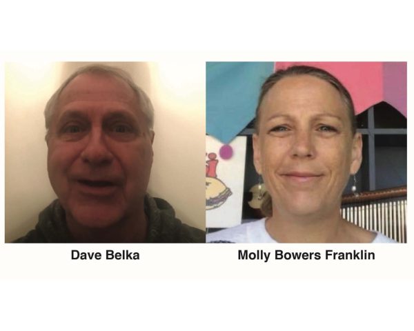 (Left) Dave Belka was awarded Oxford Citizen of the Year for his charitable fundraising efforts. (Right) Molly Bowers Franklin is Oxford Citizen of the Year for entertaining people online during the pandemic. 
