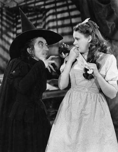 Actress Margaret Hamilton in her iconic performance of The Wicked Witch of the West in the 1939 film “The Wizard of Oz,” with Judy Garland as Dorothy. 